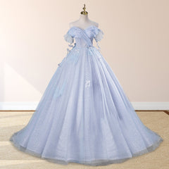 Ball-Gown Tulle Off The Shoulder Pearls Butterflies Quinceanera Dress with Appliqued