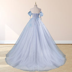 Ball-Gown Tulle Off The Shoulder Pearls Butterflies Quinceanera Dress with Appliqued