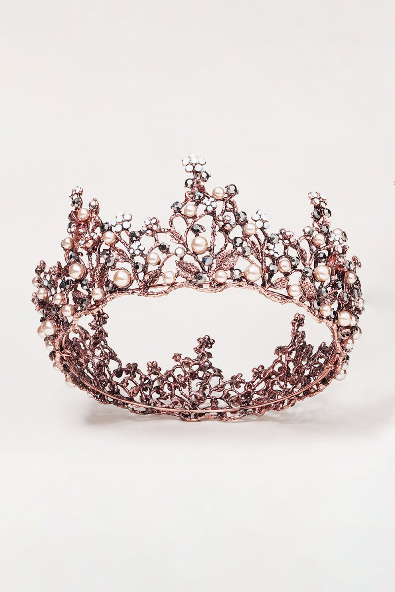 Baroque Rose Gold Crystal Flower Crown