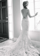 Beaded Lace Mermaid Spaghetti Straps Sleeveless Wedding Dresses