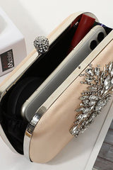Beige Rhinestones Square Party Handbag