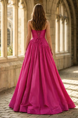 Fuchsia Strapless Taffeta A-line Long Formal Dress