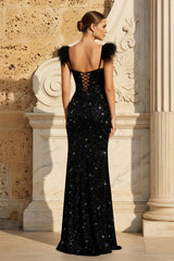 Sheath Glitter Jersey Long Prom Dress with Slit