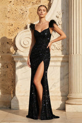 Sheath Glitter Jersey Long Prom Dress with Slit
