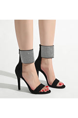 Black Wide Ankle Cuff Open Toe High Heels