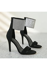 Black Wide Ankle Cuff Open Toe High Heels