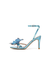Blue Butterfly Ankle Buckle Open Toe Stiletto High Heels
