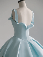 Sky Blue Satin Long Ball Gown Quinceanera Dresses