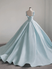 Sky Blue Satin Long Ball Gown Quinceanera Dresses