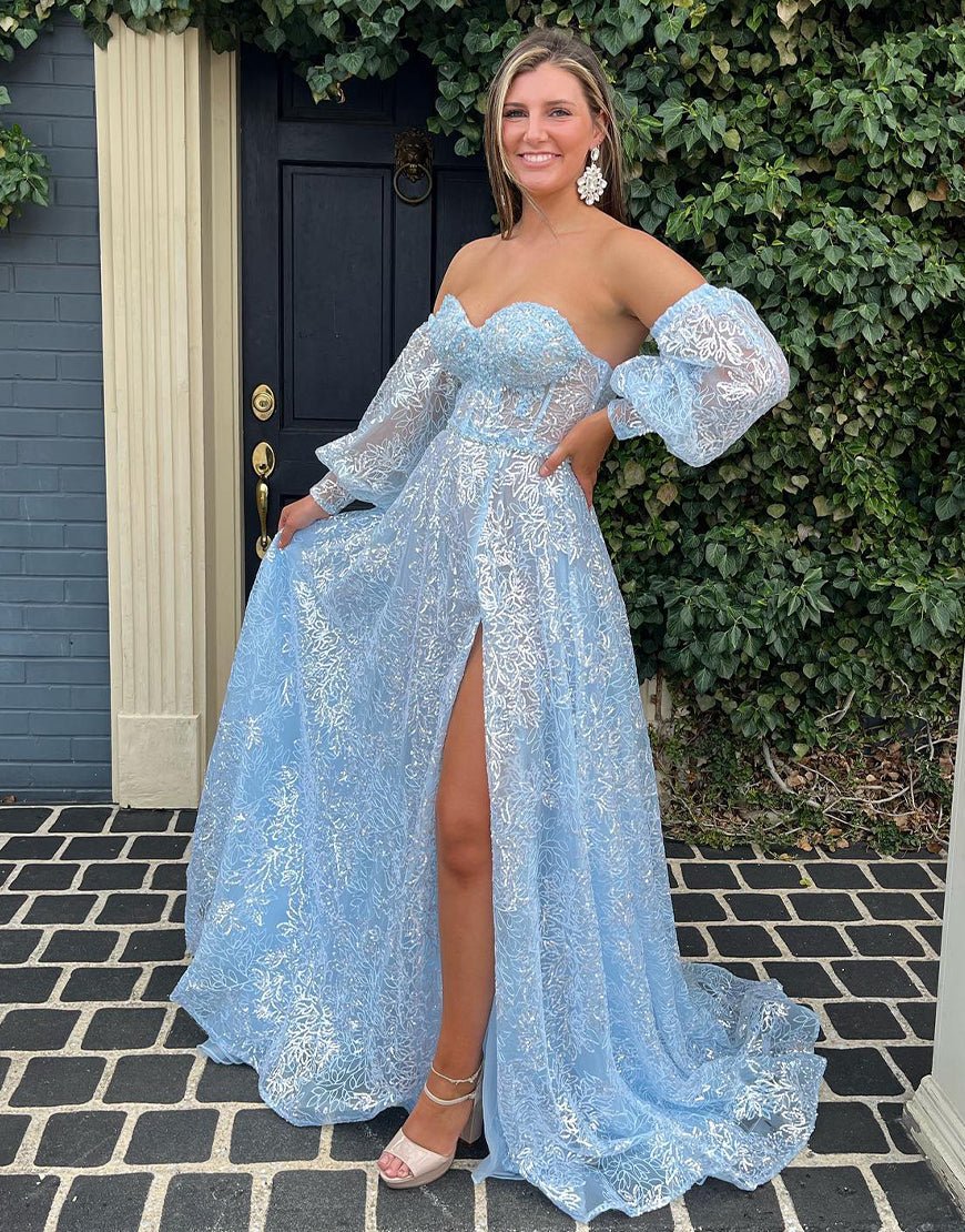 A-Line Sweetheart Lace Prom Dress with Sleeves