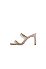 Blush High Stiletto Open Toe Two Strap High Heeled Sandal with Beading