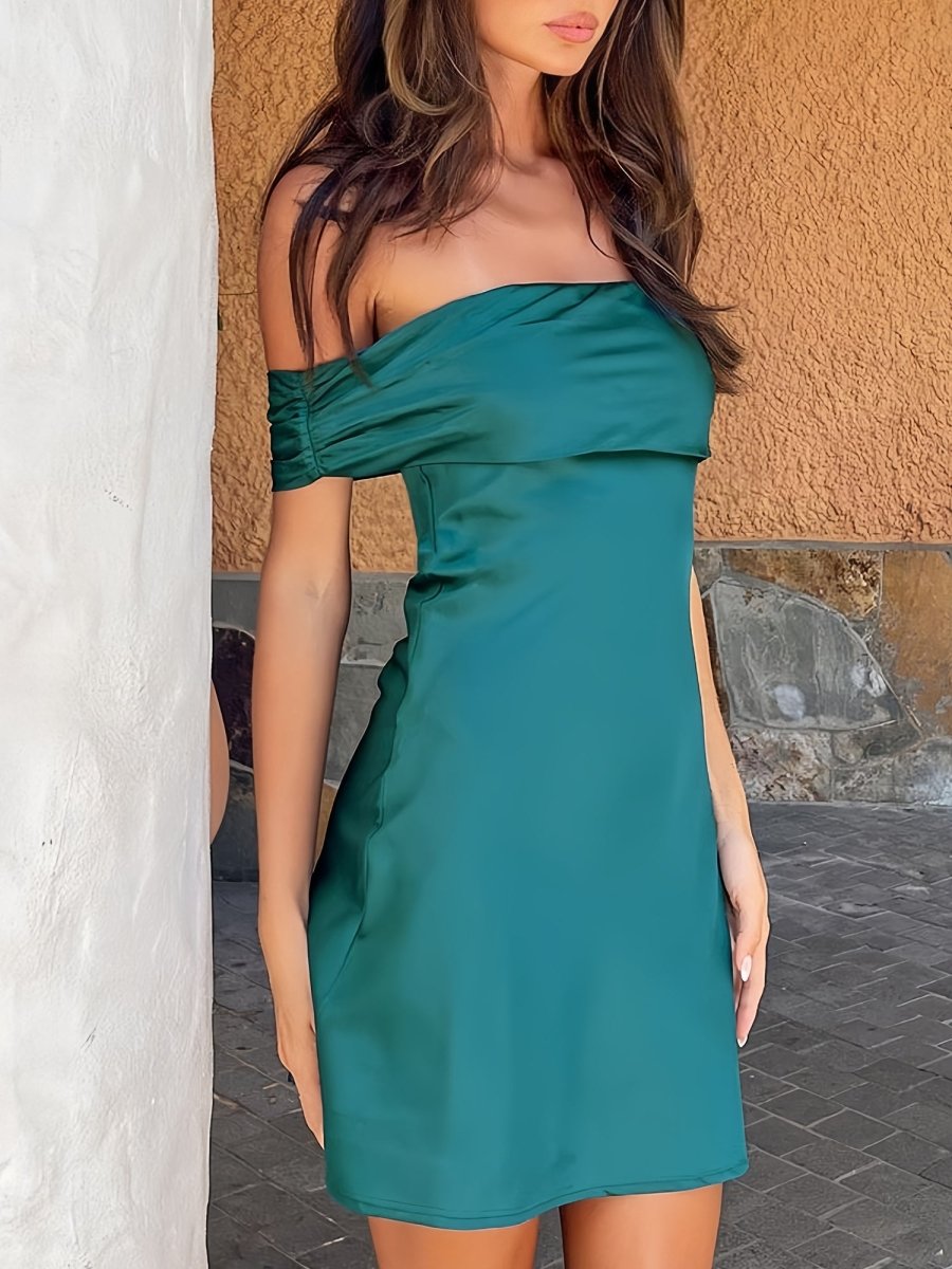 Dark Green - Off The Shoulder Satin A Line Homecoming Dress