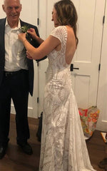 Bohemian Mermaid Bateau Neck Floor-length Lace Wedding Dress