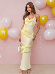 A-Line Strapless Blue Floral Printed Ruffle Tiered Long Prom Dresses with Slit