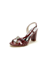 Burgundy High-Heeled Sandals with Crystal Accent