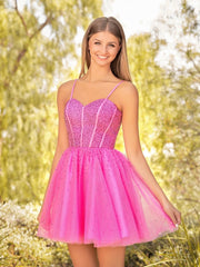 A Line Hot Pink Barbie Style Short Homecoming Dress With Beading