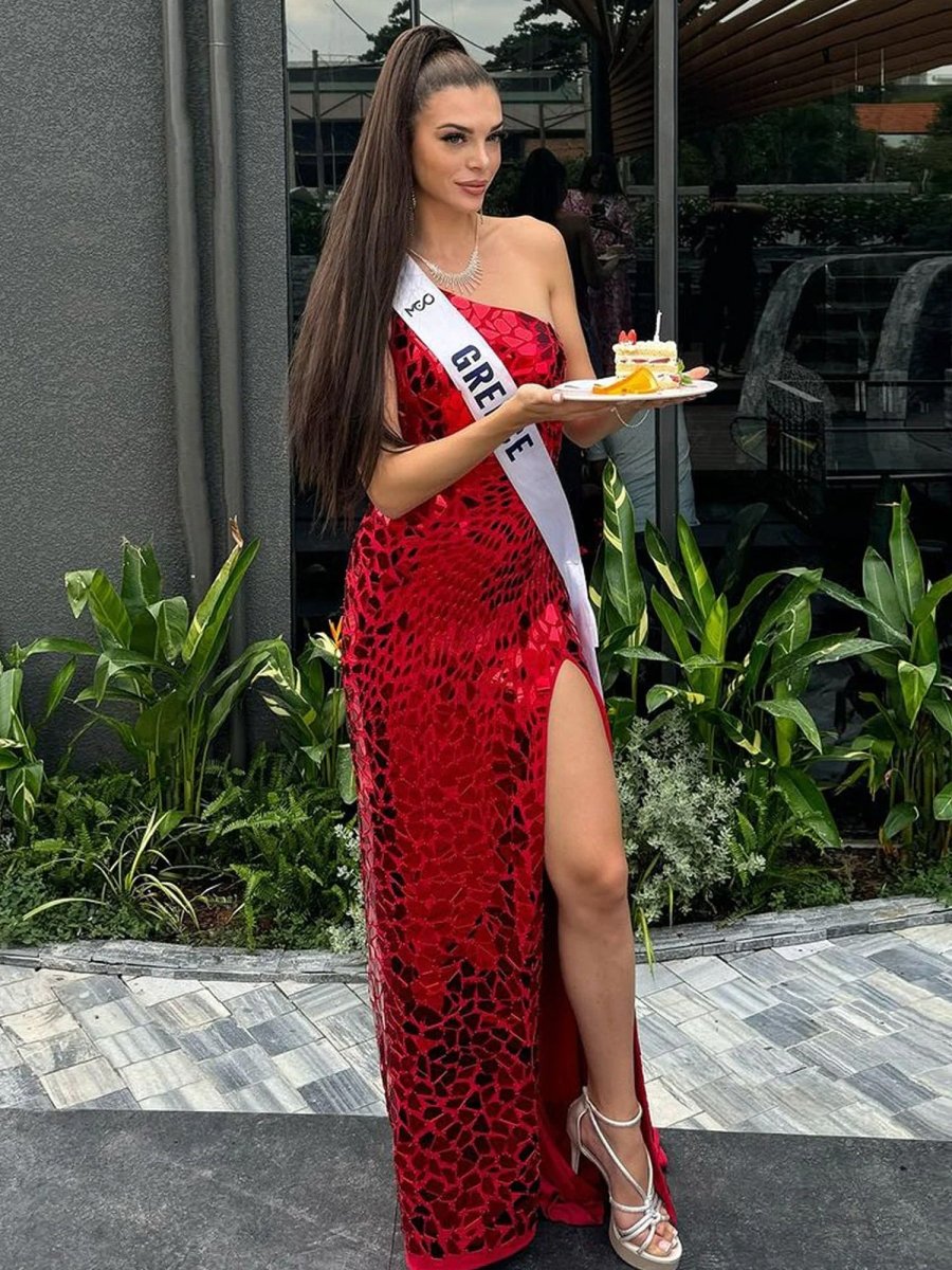 Red Mermaid One Shoulder Long Prom Dresses With Sequins