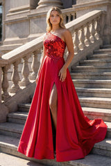 A Line One Shoulder Sequins Long Prom Dress with Slit