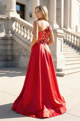 A Line One Shoulder Sequins Long Prom Dress with Slit