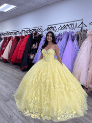 Ball Gown Lace Sweetheart Yellow Quinceanera Dress