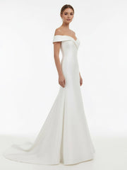 Chic Satin Off the Shoulder Sleeveless Sweep-Train Bridal Dress