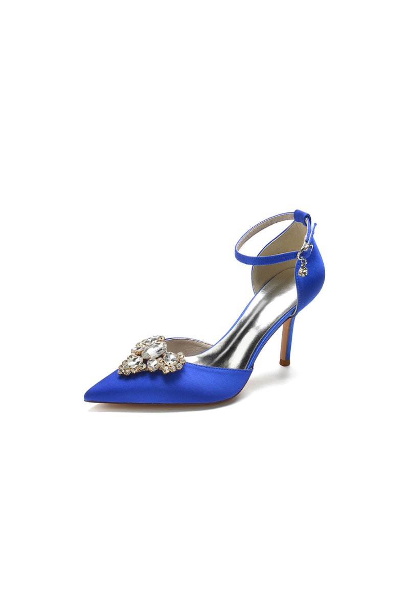 Cocktail Pointed Toe Crystal Buckle Strap Heels
