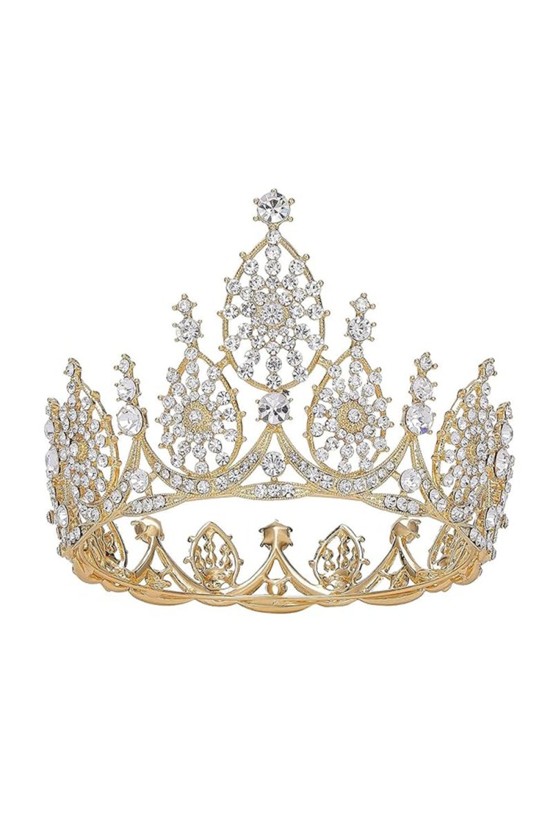 Crystal Gold Tiara for Wedding Birthday