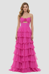 A-Line Strapless Strapless Layered Chiffon Sleeveless Formal Prom Dress