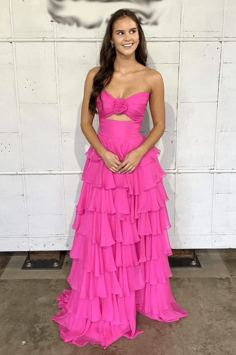 A-Line Strapless Strapless Layered Chiffon Sleeveless Formal Prom Dress