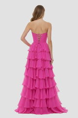 A-Line Strapless Strapless Layered Chiffon Sleeveless Formal Prom Dress