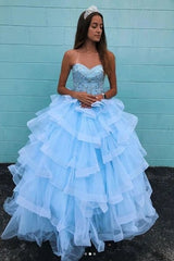 Ball Gown Sweetheart Sky Blue Party Quinceanera Dresses