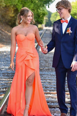 Sweetheart Orange Mermaid Long Party Dress with Slit