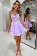 A-Line Strapless Tiered Corset Short Homecoming Dress with Appliques