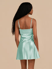 Aqua - Sheath Spaghetti Straps Satin Homecoming Dress
