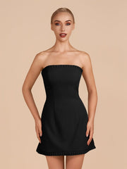 Black - A-Line Strapless Ruffles Short Homecoming Dresses