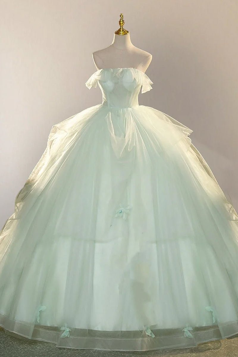 Elegant 3D Flowery Sage Green Tulle Fairy Ball Gown