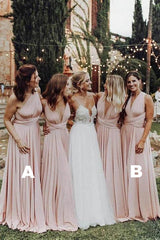 Elegant Light Pink Chiffon Floor Length Long Bridesmaid Dress