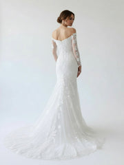 Elegant Mermaid Long Sleeve Off the Shoulder Lace Wedding Dress