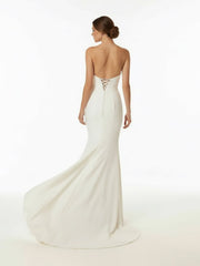 Elegant Mermaid Strapless Elastic Satin Wedding Dresses with Train