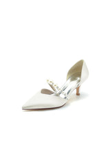 Elegant Satin Pointed Toe Heels with Pearl Strap