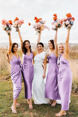 Elegant Sheath Halter Silk Satin Bridesmaid Dresses