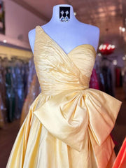 One Shoulder Satin A Line Prom Dress With Bow