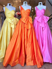 One Shoulder Satin A Line Prom Dress With Bow