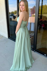 Sage Strapless Twisted Knot Maxi Bridesmaid Dress