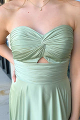Sage Strapless Twisted Knot Maxi Bridesmaid Dress