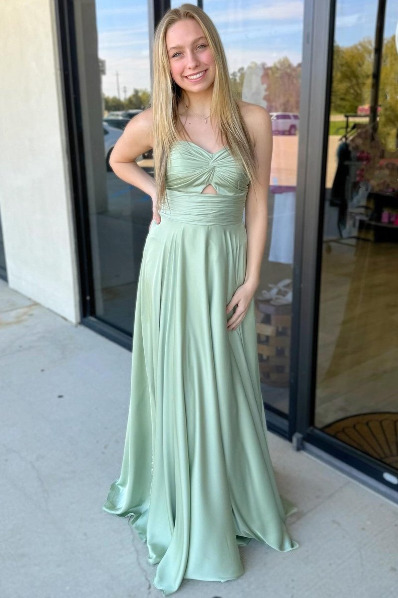Sage Strapless Twisted Knot Maxi Bridesmaid Dress