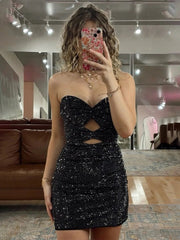 Black - Sheath Sweetheart Sequined Cut Out Short Homecoming & Cocktail Dresses