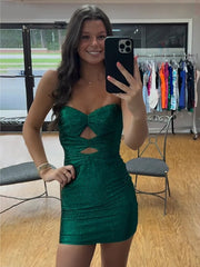 Dark Green - Sheath Sweetheart Sequined Cut Out Mini Party Dresses