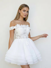 A-Line Lace Organza Appliqued Off-the Shoulder Prom Dress