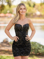 Bodycon Sweetheart Black Sequin Short Homecoming Dresses